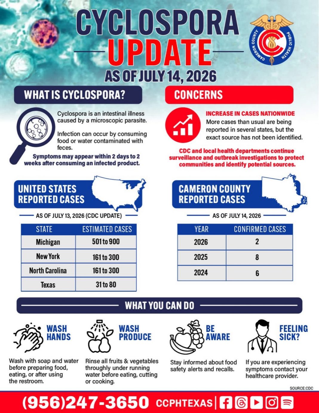Cameron County Cyclospora Update July 14 2026