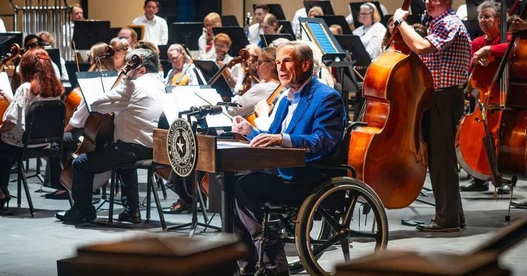 Texas Gov. Greg Abbott speaks at a memorial service for people killed in the July 4, 2025 Hill Country floods