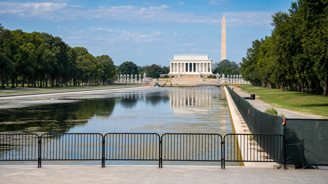 Generated editorial image of the Lincoln Memorial Reflecting Pool under maintenance.