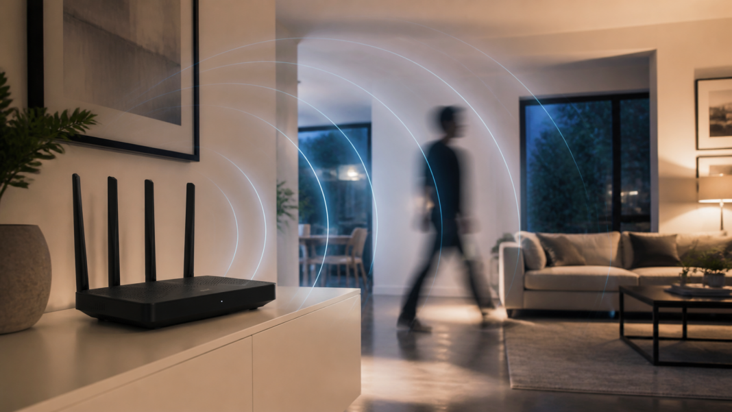 Generic wireless router detecting motion through radio signals in a living room