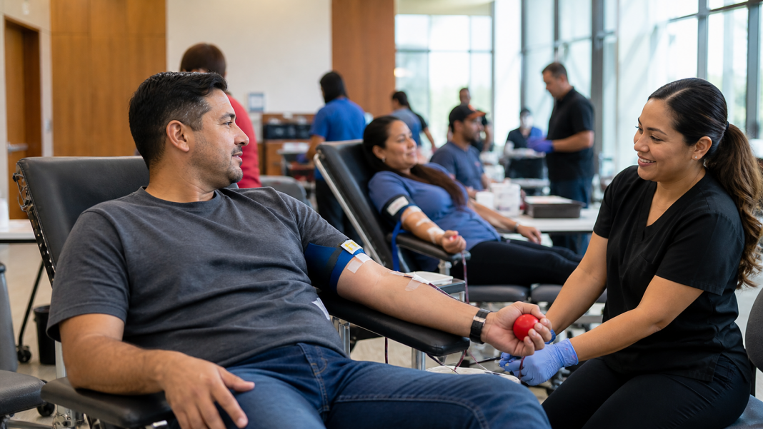 A community member donates blood at a South Texas clinic