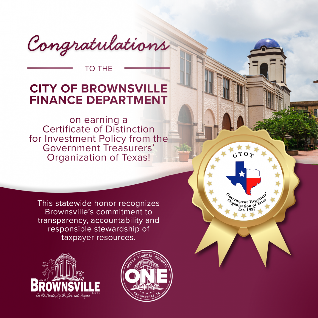 Statewide recognition for the City of Brownsville investment policy