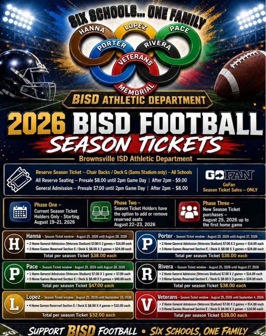 Brownsville ISD 2026 football season ticket sales information