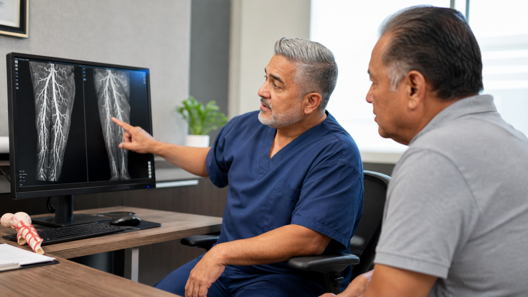 Vascular specialist consulting with a patient at a Brownsville medical clinic