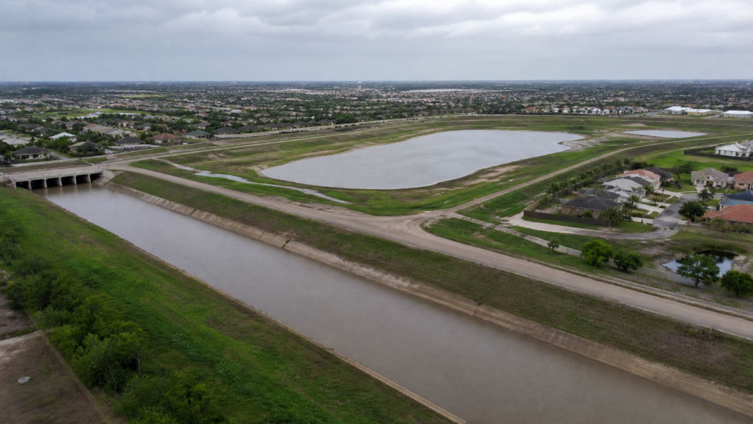 Illustration of a South Texas drainage channel and retention basin