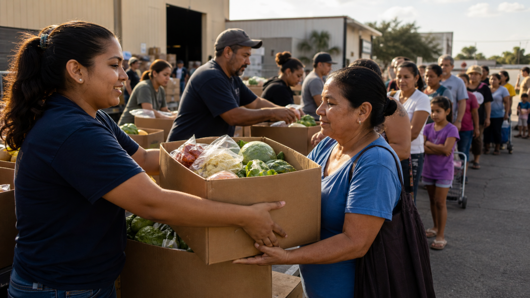 Volunteers organize food boxes for Rio Grande Valley families