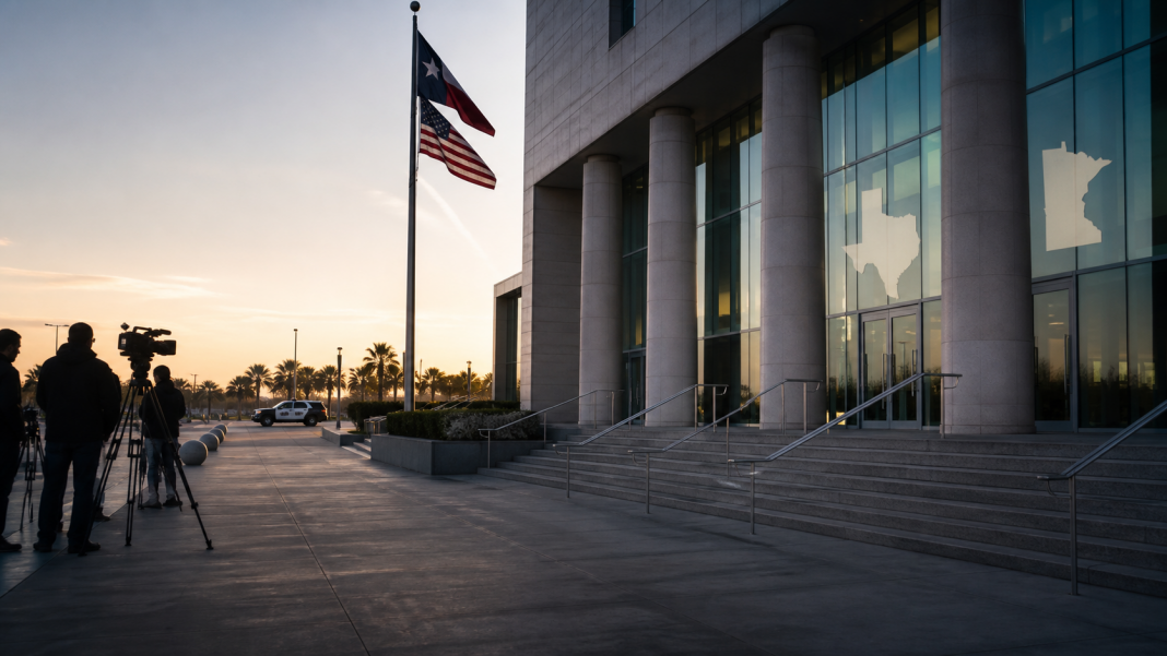 Federal courthouse representing an interstate extradition dispute in Brownsville