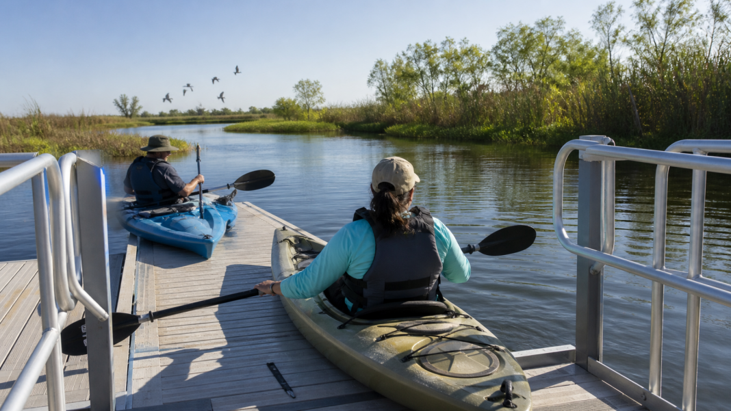 Kayak launch and fishing pier at Olmito Nature Park in Cameron County