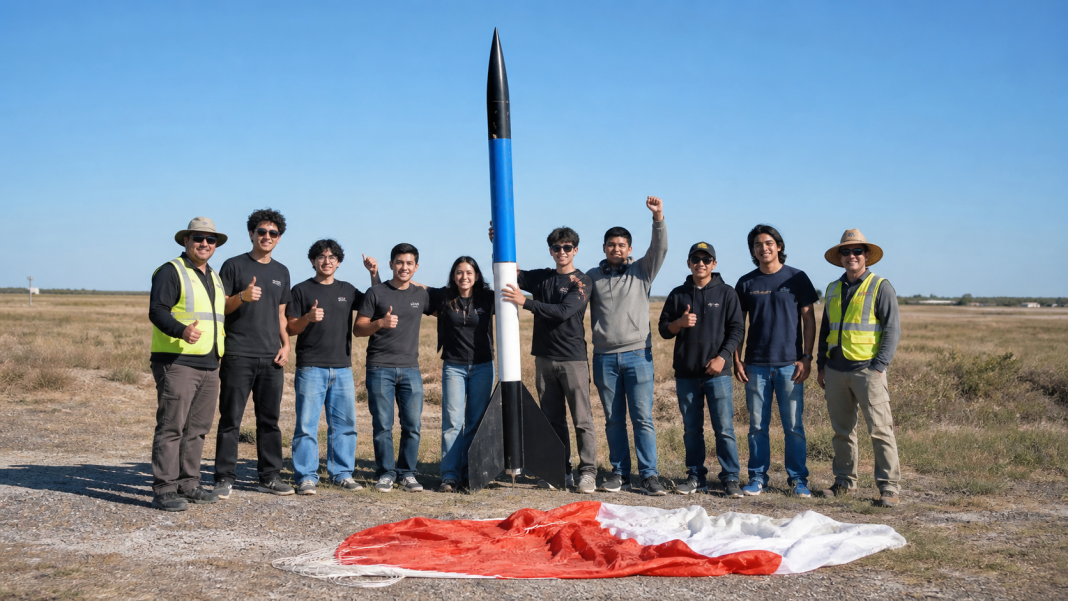 Student engineering team celebrates the recovery of a high-powered rocket
