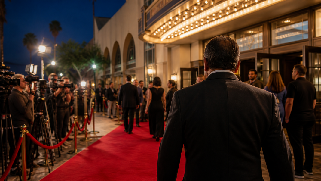 Guests arrive at a generic regional film festival.