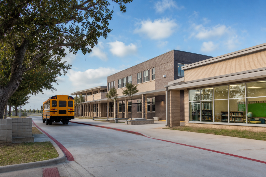 South Texas public school campus with a school bus