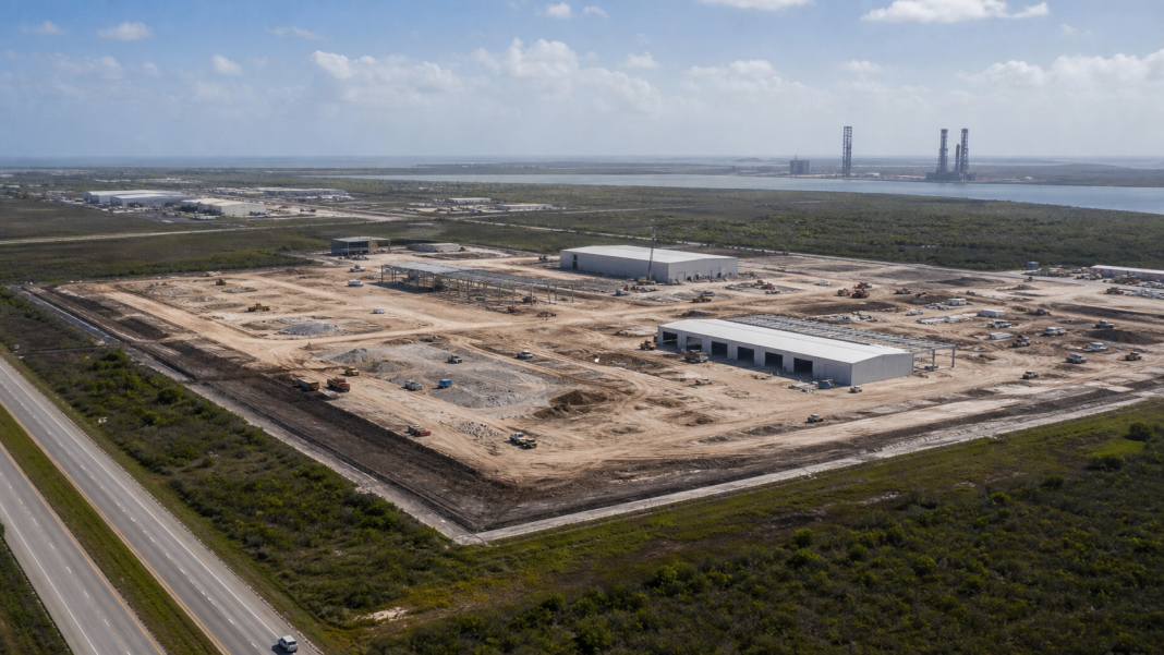 Industrial construction site near the Boca Chica aerospace corridor