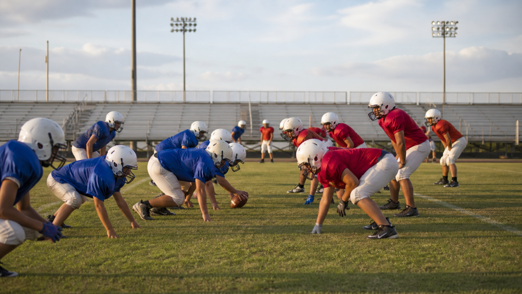 Illustration of a South Texas high school football scrimmage