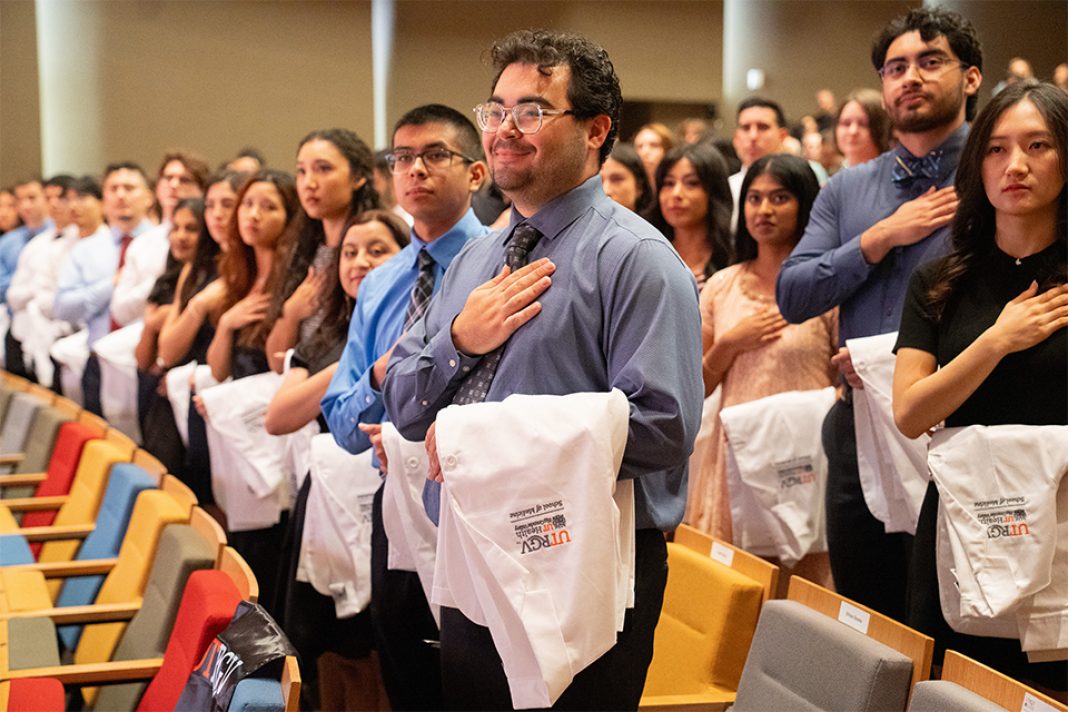 UTRGV School of Medicine students during a white coat ceremony