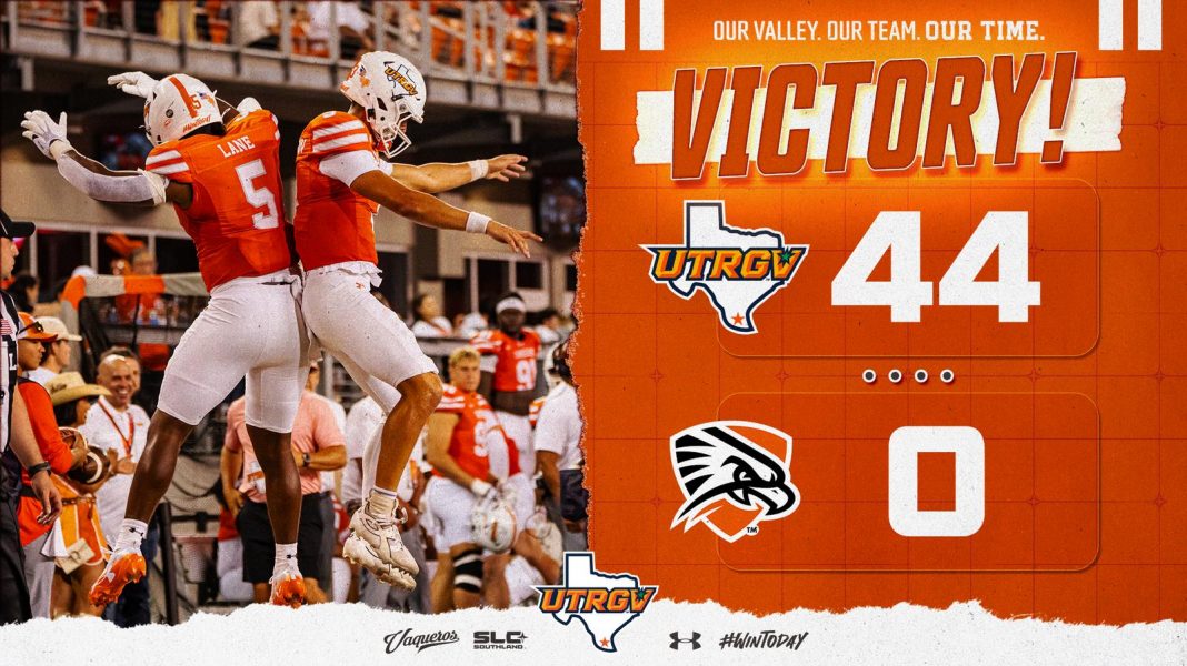 UTRGV football final score graphic for the win over UT Permian Basin