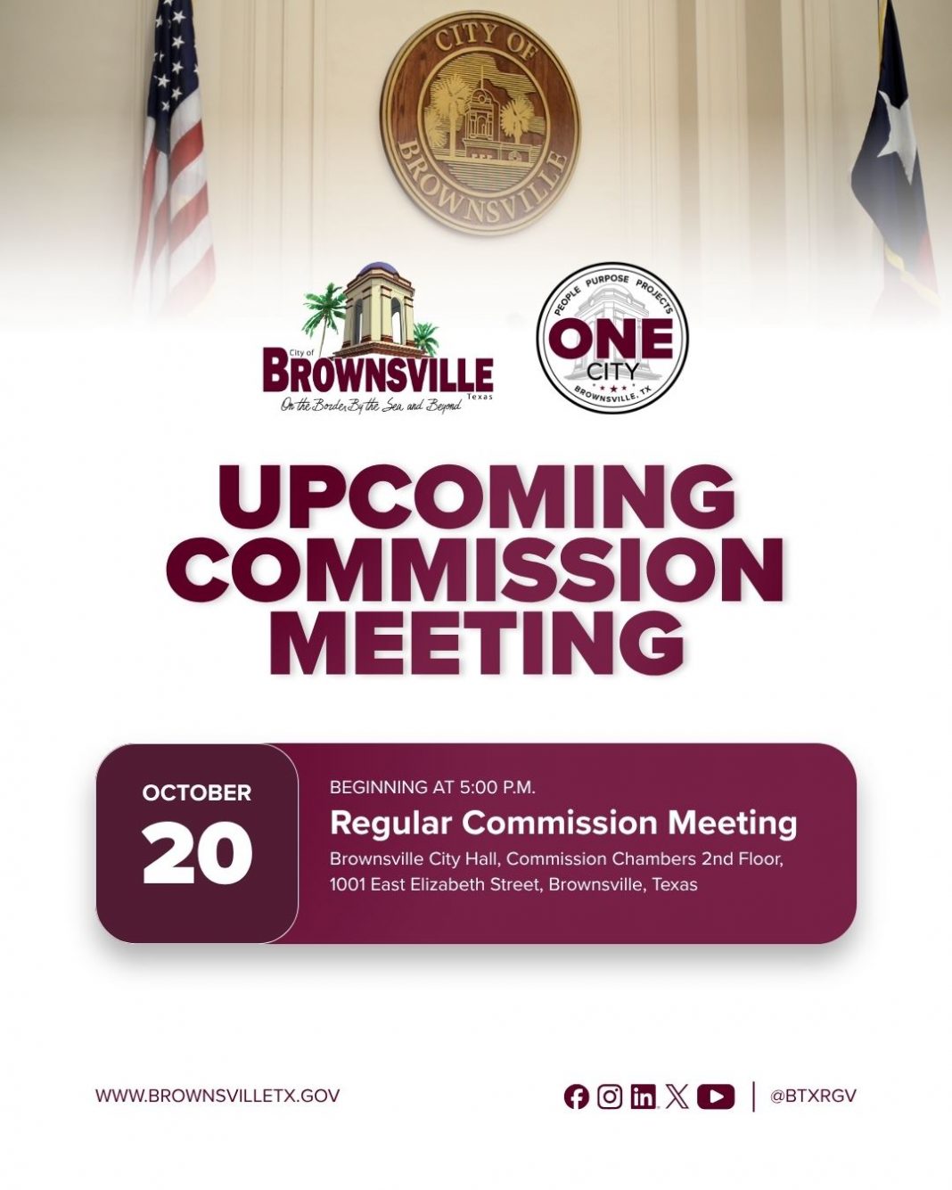 City of Brownsville announcement for the Oct. 20 commission meeting