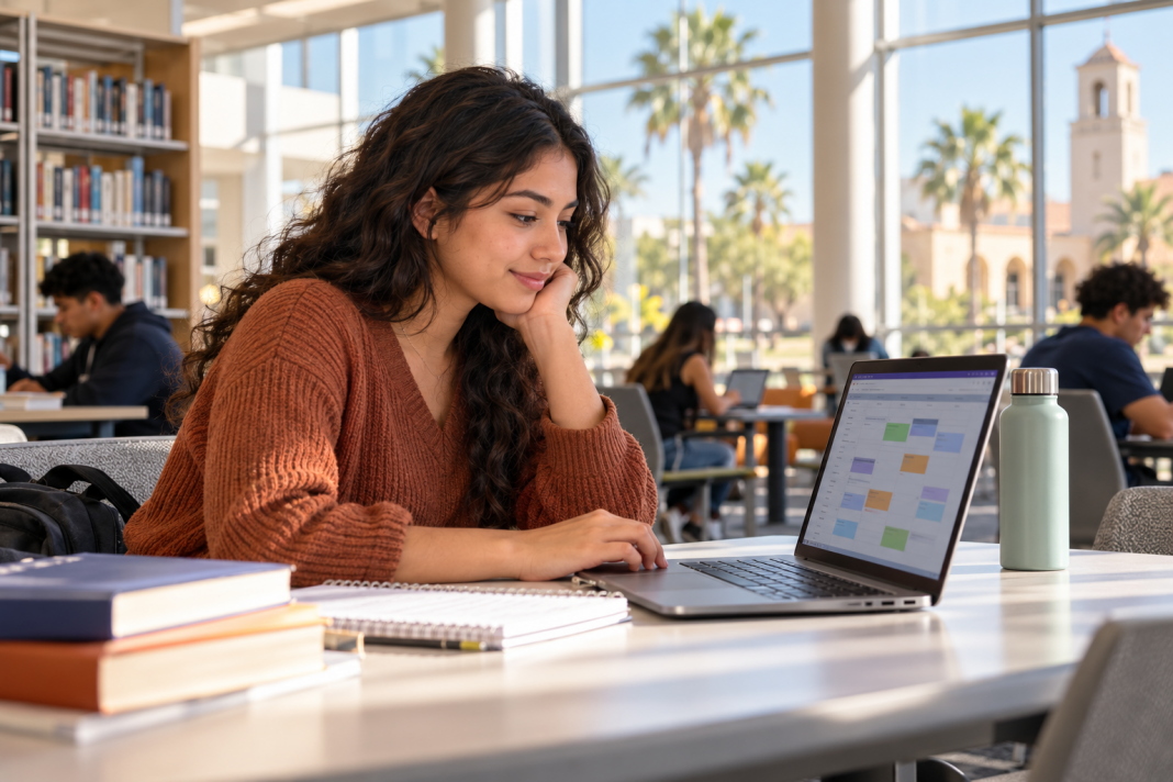 College student using a laptop to register for classes