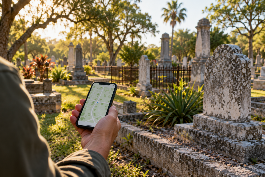 Illustration of a phone map at a historic cemetery