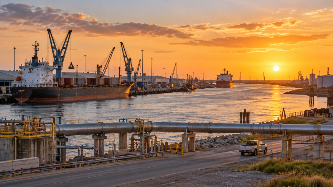 Illustration of port infrastructure and pipeline operations
